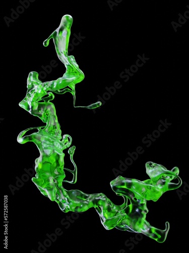 Abstract 3d fluid splash, green slime flow, colored 3d render, liquid abstraction on a black background, cocktail © Evgeny Gorborukov