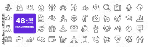 Headhunting set of web icons in line style. Recruitment icons for web and mobile app. Career, resume, job hiring, candidate, HR, business, headhunting, recruitment. Vector illustration