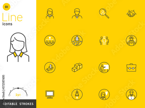 Office and Business line yellow icon collection, editable strokes. For mobile concepts and web apps. Vector illustration, clean flat design