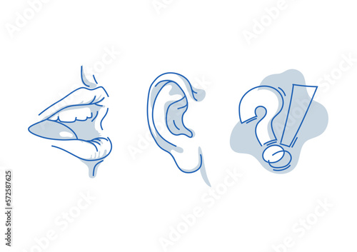 Open human mouth, speaking and listening. Hearing and understanding the words. Human sense isolated on white background. Suitable for info graphics, websites and print media. Line vector icon.