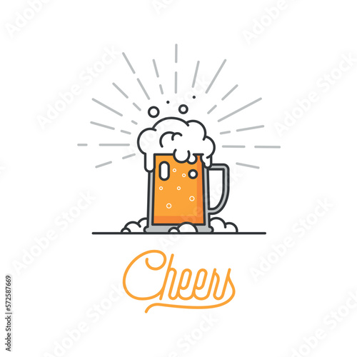 Cheers mate. Glass of beer isolated vector illustration, minimal design. Lager beer icon on white background. Drink beer with your friends. Good for pub menu illustration. Cold beverage on a hot day.