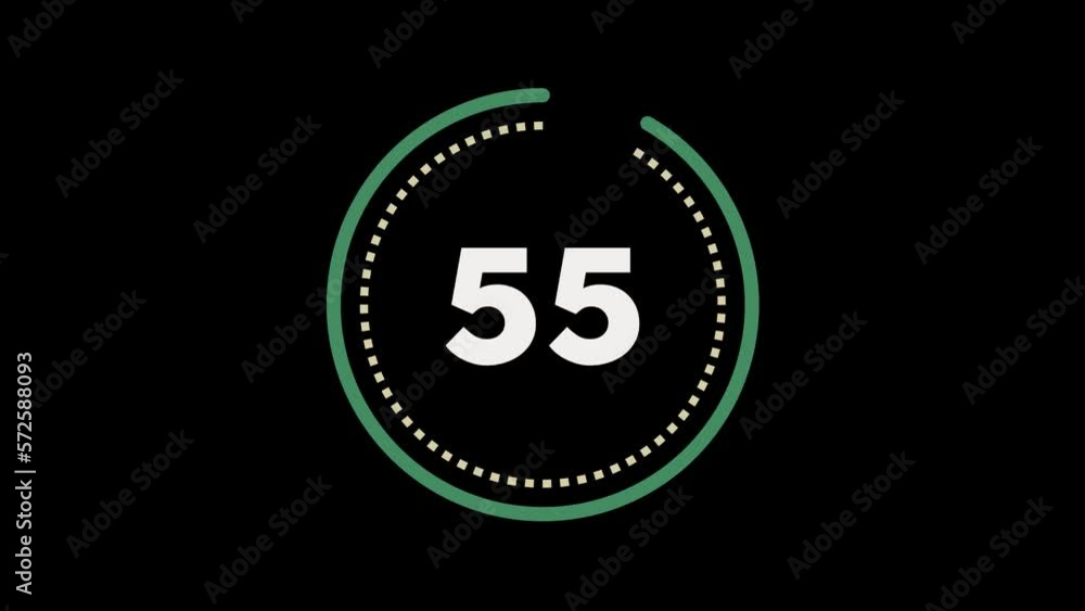 60 seconds (1 minute) dashed (dotted) circle countdown. Moss Green and White on Black bg. Big circle with inner dashed (dotted) line countdown timer. Stylish simple design. 4K Motion Graphics. 60 seconds (1 minute) dashed (dotted) circle countdown. Moss Green and White on Black bg. Big circle with inner dashed (dotted) line countdown timer. Stylish simple design. 4K Motion Graphics.
