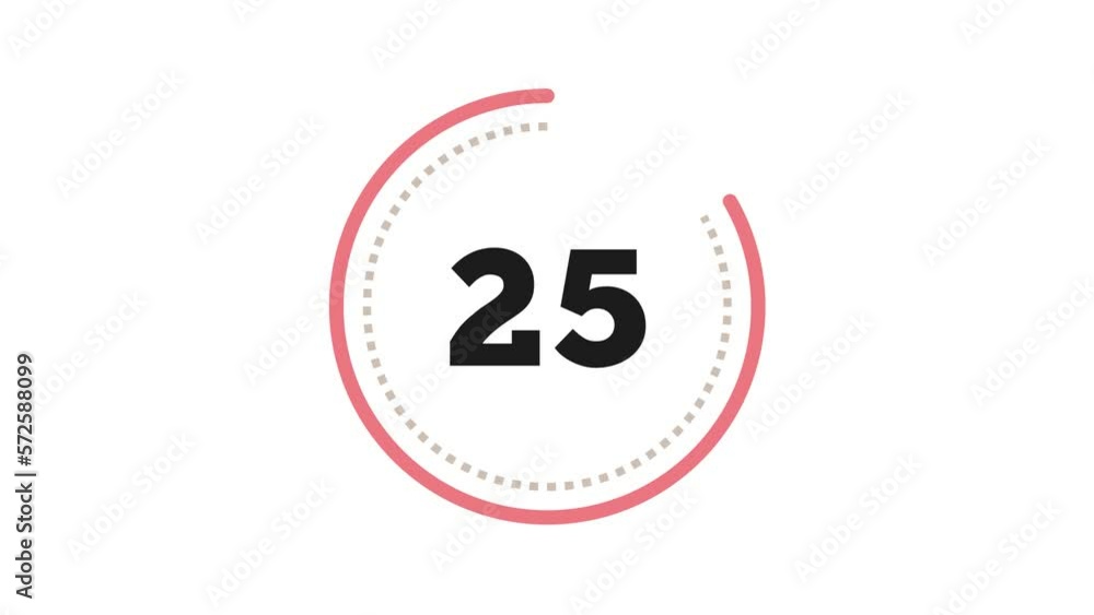 30 seconds dashed (dotted) circle countdown. Coral Pink and Grey on White bg. Big circle with inner dashed (dotted) line countdown timer. Stylish simple design. 4K Motion Graphics. 30 seconds dashed (dotted) circle countdown. Coral Pink and Grey on White bg. Big circle with inner dashed (dotted) line countdown timer. Stylish simple design. 4K Motion Graphics.