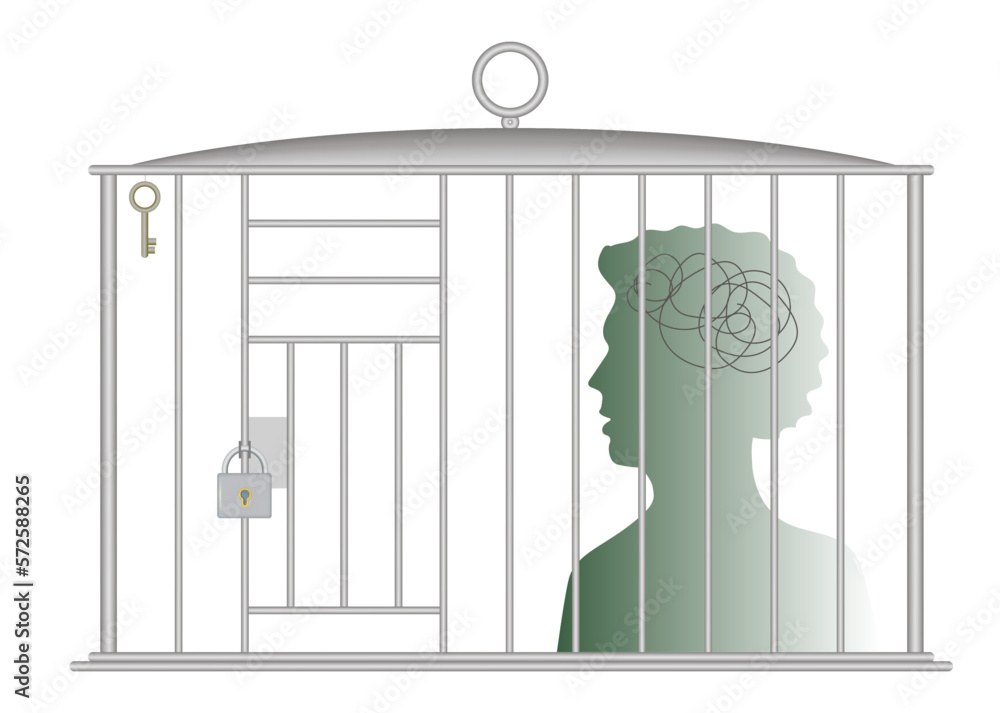 custom made wallpaper toronto digitalFixed thinking, refusal to learn something new,
 mental blocking of everything new. Locked in a cage, depressed.