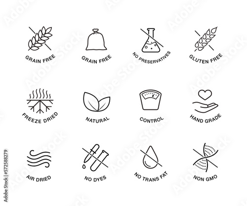 Set of icons for ethical food. The outline icons are well scalable and editable. Contrasting elements are good for different backgrounds. EPS10.	