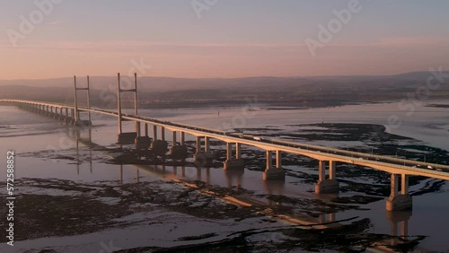 Wallpaper Mural 4k drone footage of the Severn Bridge at sunset in Gloucestershire, UK Torontodigital.ca