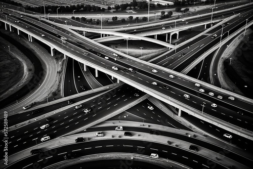 Tela Order from chaos, hundred highways crossing, aerial view, black and white blog p