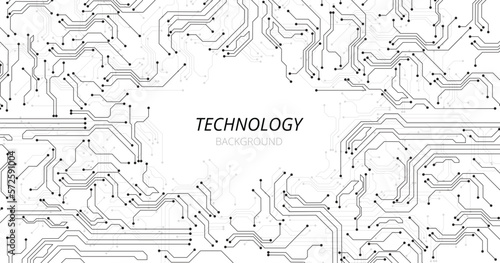 Digital technology Black circuit diagram on white background. High-tech circuit board connection system.Vector abstract technology on white background.	