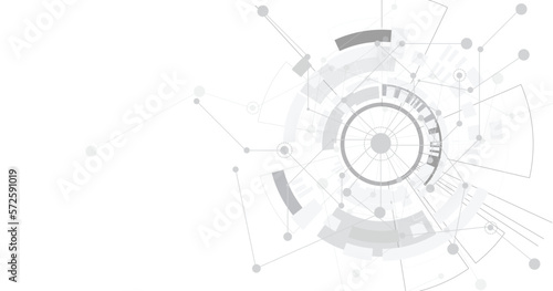 Grey network on white background. High-tech Network technology background with dots and lines connection system.Vector abstract technology on white background.	