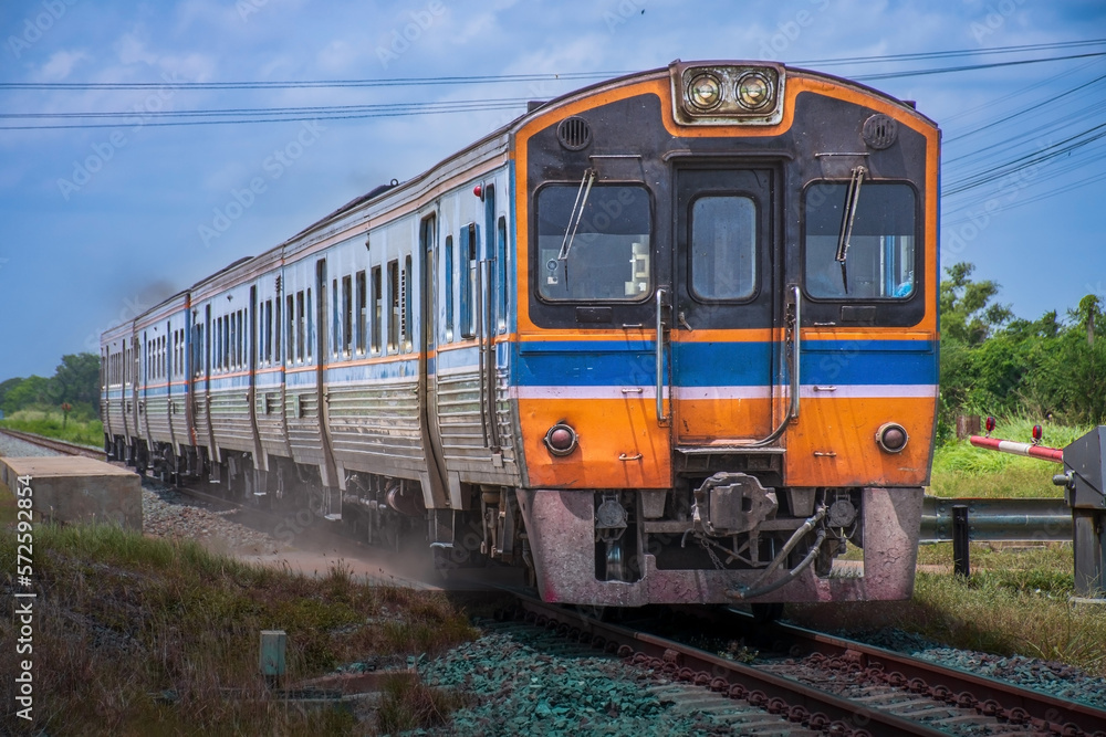 Diesel railcar on the railway. Diesel railcar on the railway.