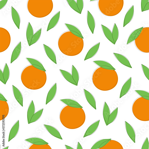 Seamless pattern with oranges and leaves