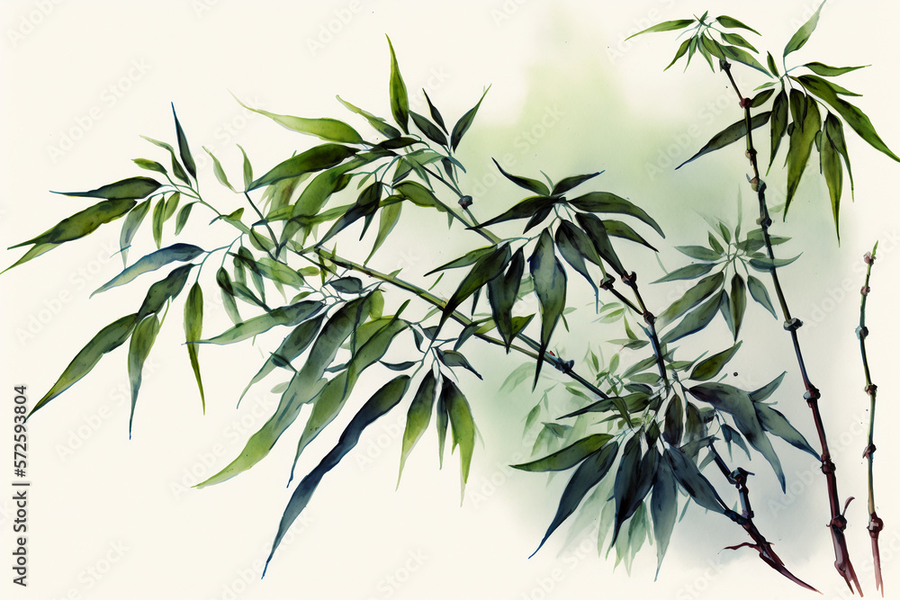 Naklejka premium Watercolor green bamboo. AI generation