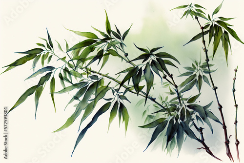 Watercolor green bamboo. AI generation