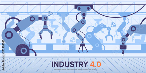 Industry 4.0 factory with robotic arm smart industrial revolution