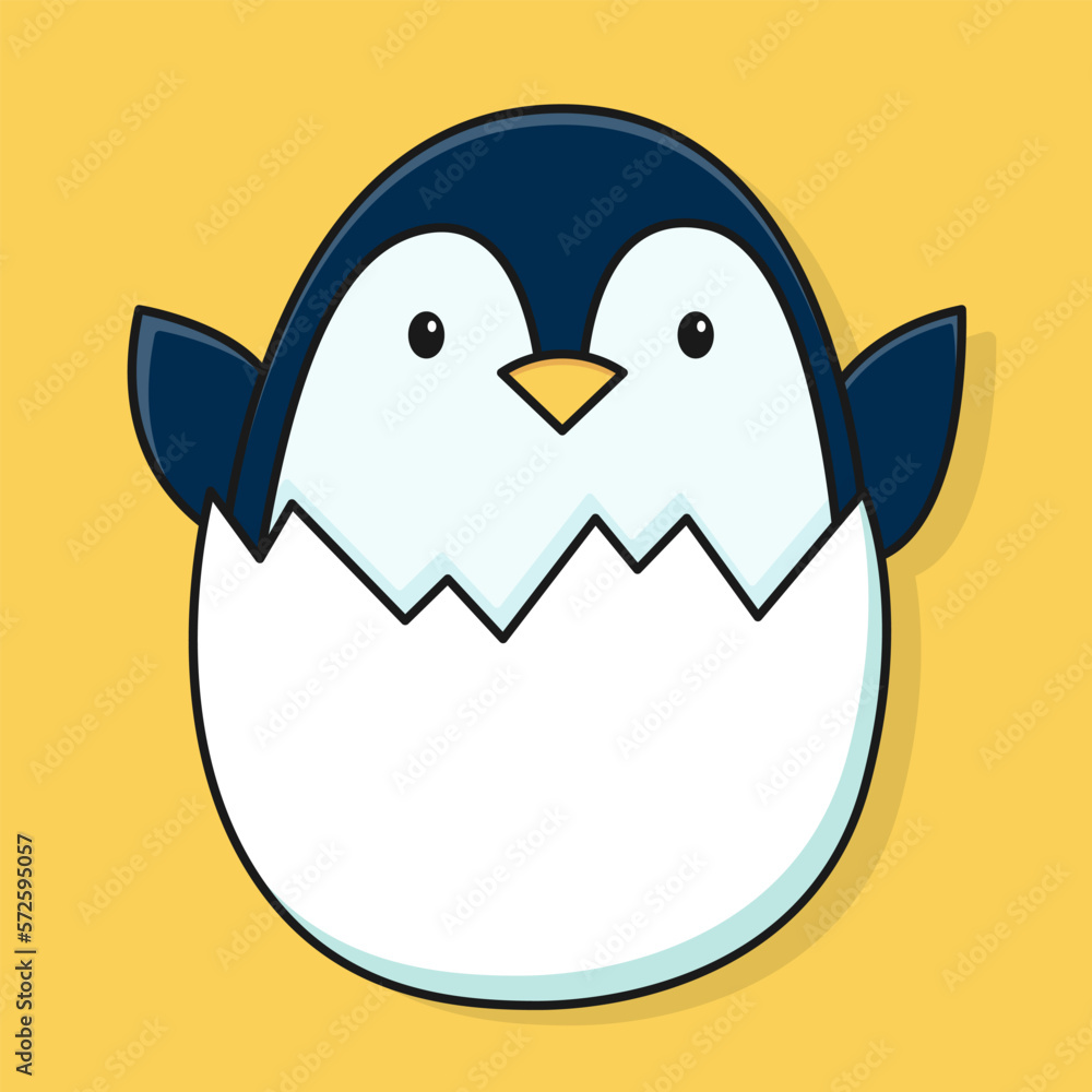 Obraz premium Little cute penguin peeks out of the egg. Vector illustration