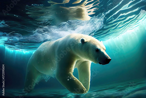 Polar bear swimming under water as wildlife illustration  Generative AI 