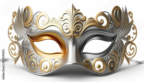 Bold Illustration of a Mardi Gras Mask in silver and Gold