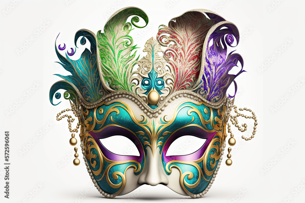 Mardi Gras mask with nose illustration with gold filigree