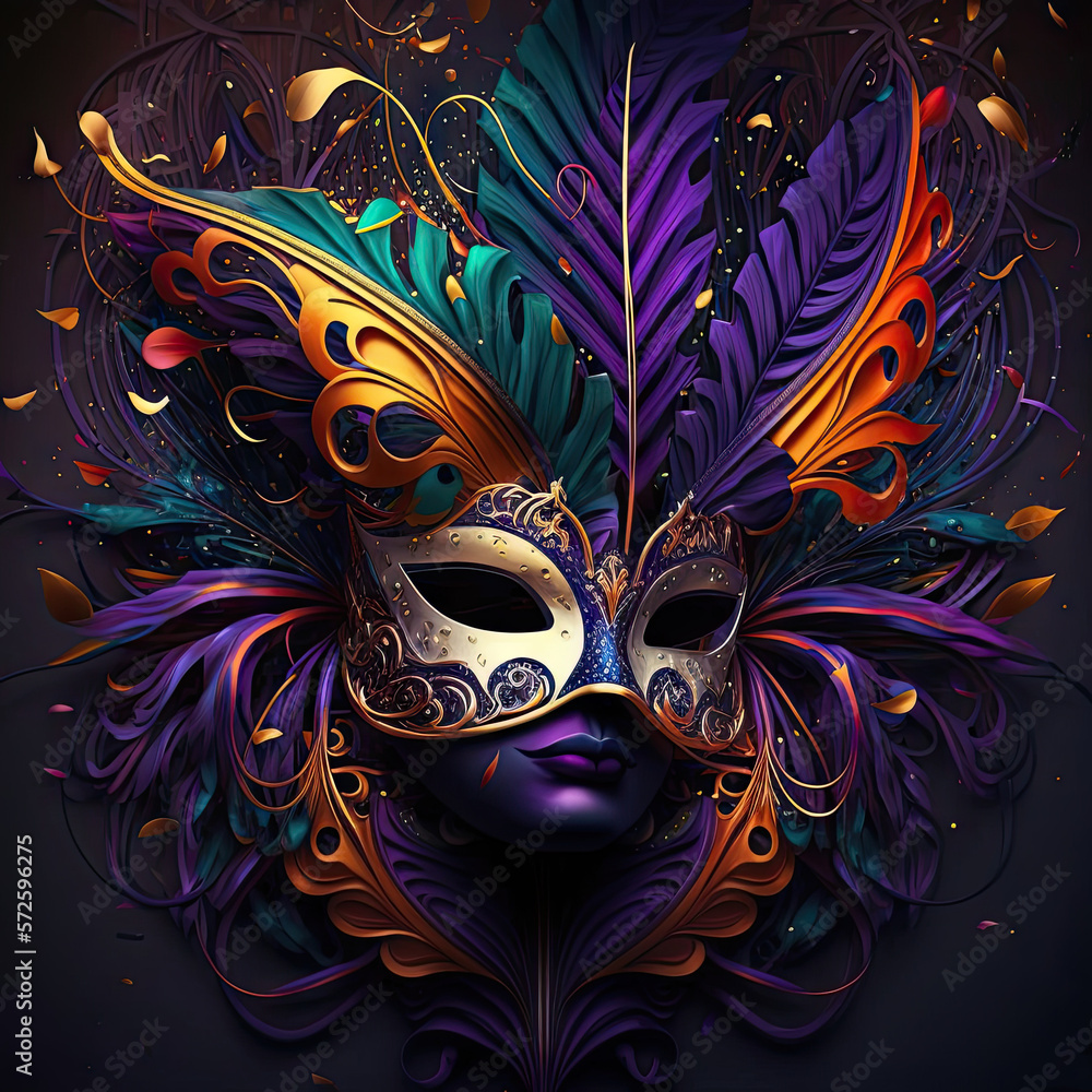 Mardi Gras mask illustration with feathers