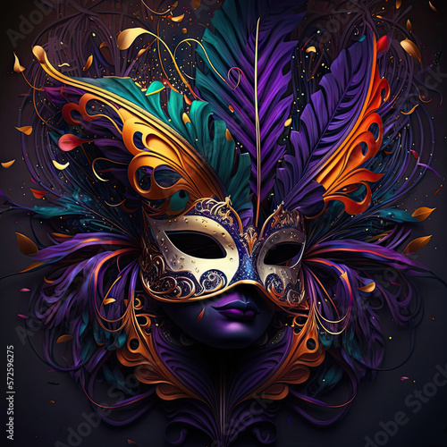Mardi Gras mask illustration with feathers © Awesomextra
