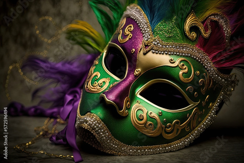 Illustration of a glittery Mardi Gras mask with ornament design