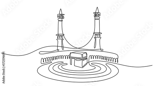 One line drawing of kaaba isolated on white background. Continuous single line minimalism. photo