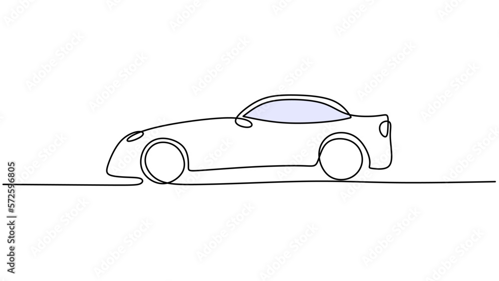 One line drawing of sport car isolated on white background. Continuous single line minimalism.