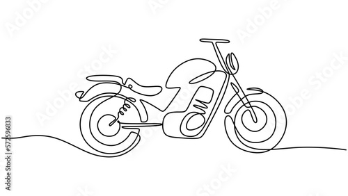 One line drawing of sport motorcycle isolated on white background. Continuous single line minimalism.