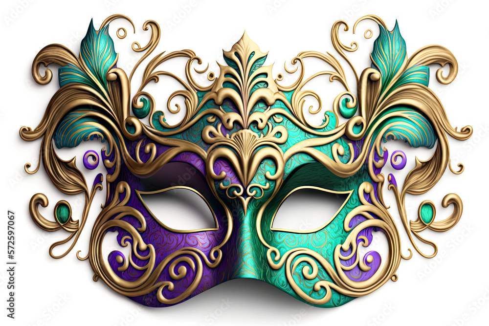 metalic Illustration of a Mardi Gras mask with golden lines