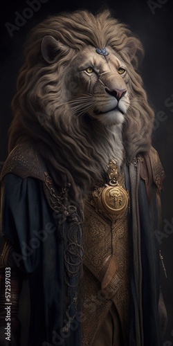 Roaring with majestic authority, a royal lion is masterfully portrayed in a stunning illustration, exuding power and nobility that captures the essence of the king of beasts