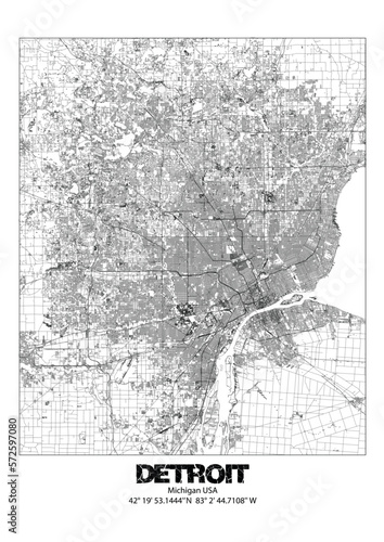Map of Detroit Michigan USA high resolution png vector retro poster