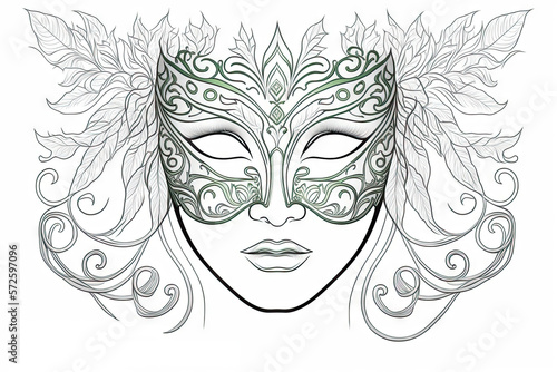 Mardi Gras mask minimalistic line art illustration for coloring