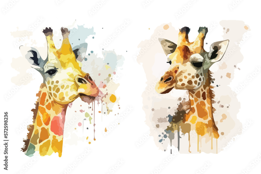 Naklejka premium cute doodle giraffe with watercolor illustration