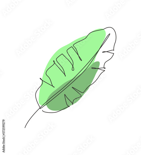 One single line drawing botanical banana leaf vector illustration. Tropical leaves minimalistic style, floral pattern concept for poster, wall decor print. Modern continuous line graphic draw design