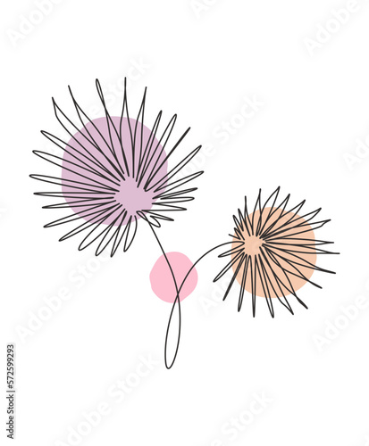 One single line drawing palm livistona rotundifolia leaf vector illustration. Tropical leaves style, abstract floral concept for poster, wall decor print. Modern continuous line graphic draw design