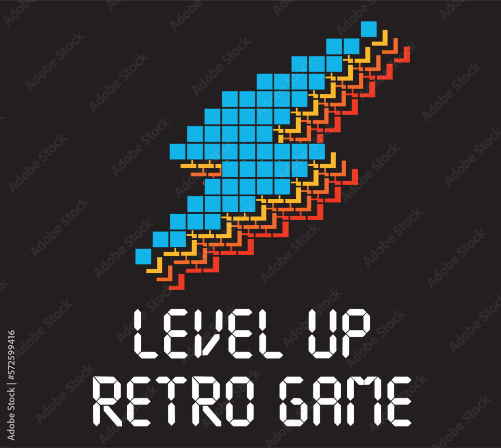 Fototapeta premium vector retro video game and pixel thunder illustration print