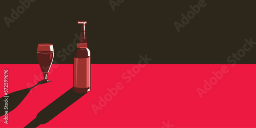 Vector illustration of a bottle of beer and a glass of beer in a minimal style.