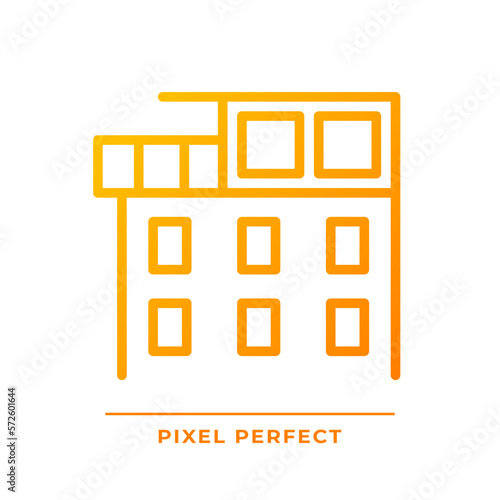Penthouse pixel perfect gradient linear vector icon. Luxury real estate. Rooftop apartment. Expensive property. Thin line color symbol. Modern style pictogram. Vector isolated outline drawing