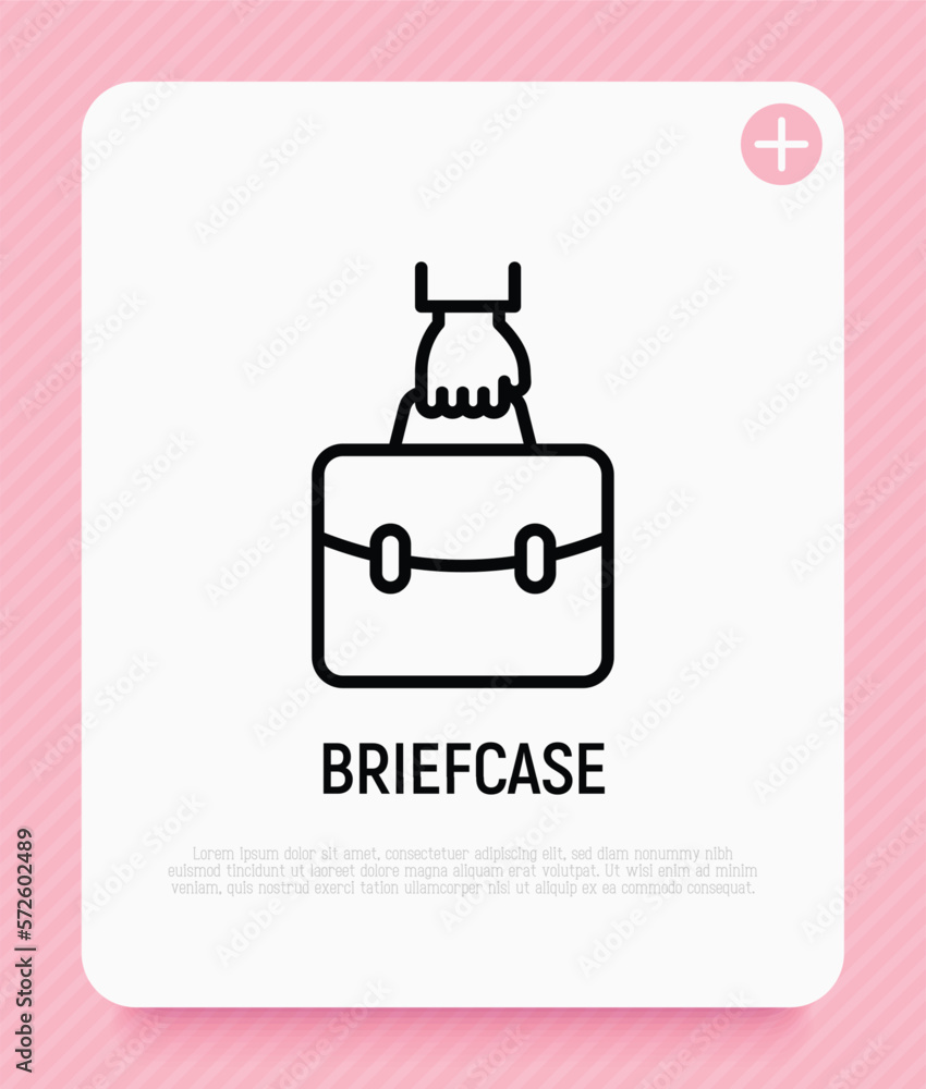 Fototapeta premium Briefcase in hand thin line icon. Symbol of portfolio. Vector illustration.
