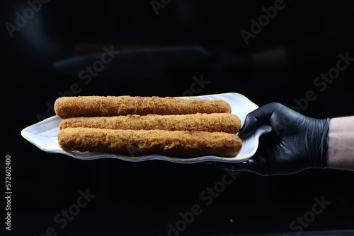 Hand Holding Fried Chicken Fingers Serving Plate -  Fast Food Meals