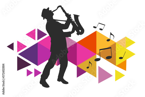 Abstract music graphic with saxophone.