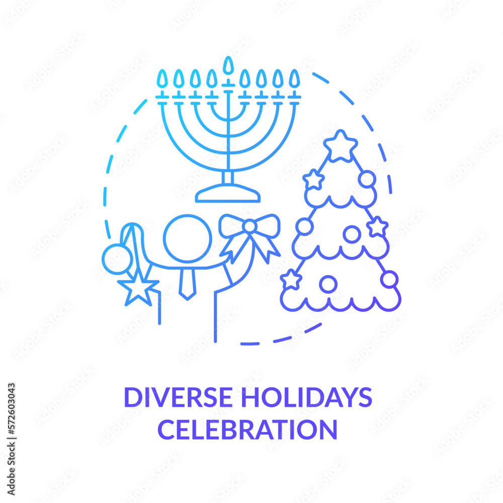 Diverse holidays celebration blue gradient concept icon. Support culture. DEI initiative for workplace abstract idea thin line illustration. Isolated outline drawing. Myriad Pro-Bold font used Diverse holidays celebration blue gradient concept icon. Support culture. DEI initiative for workplace abstract idea thin line illustration. Isolated outline drawing. Myriad Pro-Bold font used