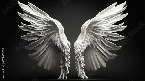 white angel wingisolated dark background.Generative AI photo