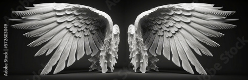 white angel wingisolated dark background.Generative AI
