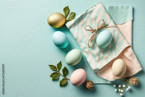 Easter eggs on napkin. Generative AI