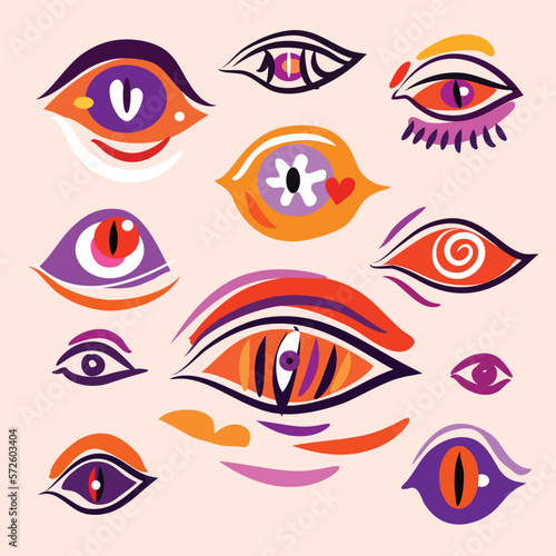 Hand drawn icon set esoteric eye , All-seeing eye Magic, occult symbol sign , sacred art Template design decor collection elements Vector Modern mysthic graphic background illustration