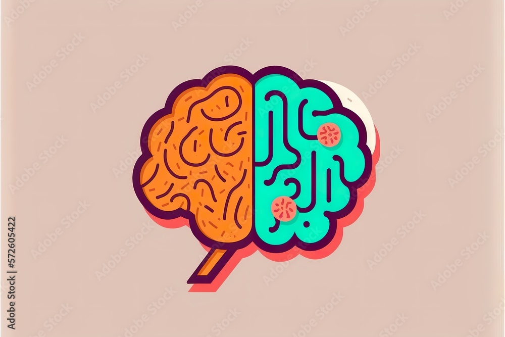 Brain flat illustration created with Generative AI Brain flat illustration created with Generative AI