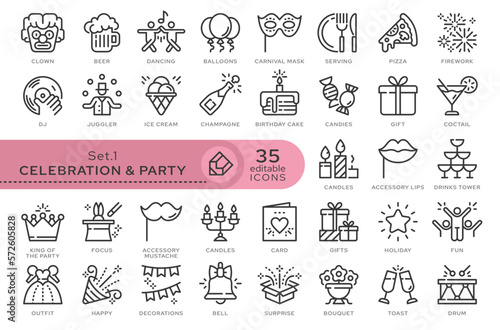 Set of conceptual icons. Vector icons in flat linear style for web sites, applications and other graphic resources. Set from the series - Celebration and party . Editable outline icon.	