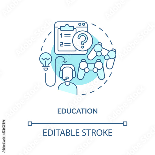 Education turquoise concept icon. User learning. Game mechanics in gamification abstract idea thin line illustration. Isolated outline drawing. Editable stroke. Arial, Myriad Pro-Bold fonts used