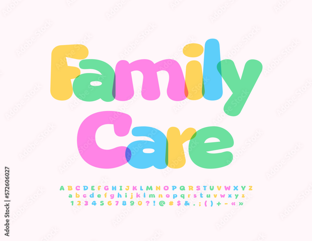 Vector cute banner Family Cafe with funny creative Font. Watercolor Alphabet Letters, Numbers and Symbols set Vector cute banner Family Cafe with funny creative Font. Watercolor Alphabet Letters, Numbers and Symbols set